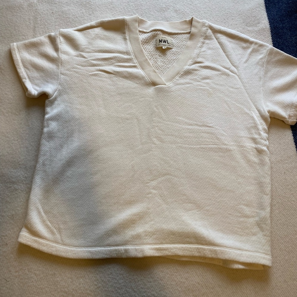 Madewell MWL Cream V Neck Boxy Tee Sweatshirt Medium Casual Minimal